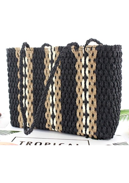 Yeni Taşınabilir Kare Şerit Hasır Çanta Moda Büyük Kapasiteli Dokuma Omuz Çantaları Tek Plaj Kadın Büyük Çanta (Yurt Dışından) fiyatları