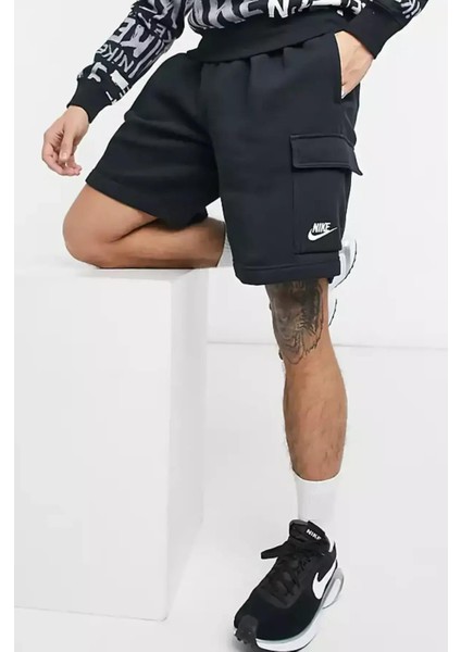 Sportswear Clup Fleece Erkek Siyah Kargo Cepli Şort