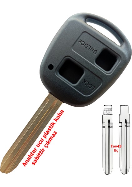 Toyota Hilux Rav4 Land Cruiser Uyumlu TOY43 Uçlu Logolu Kumanda Anahtar Kabı Oto Anahtarlık 2 Tuş