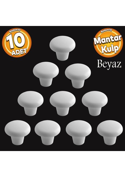 Mantar Düğme Sert Plastik Kulp Beyaz Dolap Mobilya Mutfak Dolabı Çekmece Kapak Kulbu 10 Adet