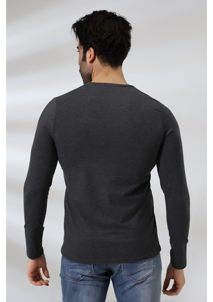 Compact Penye Likralı Slim Fit Uzun Kol V Yaka T-Shirt 19648 Koyu Antrasitmelanj fırsatları