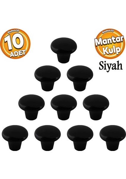 Mantar Düğme Sert Plastik Kulp Siyah Dolap Mobilya Mutfak Dolabı Çekmece Kapak Kulbu 10 Adet