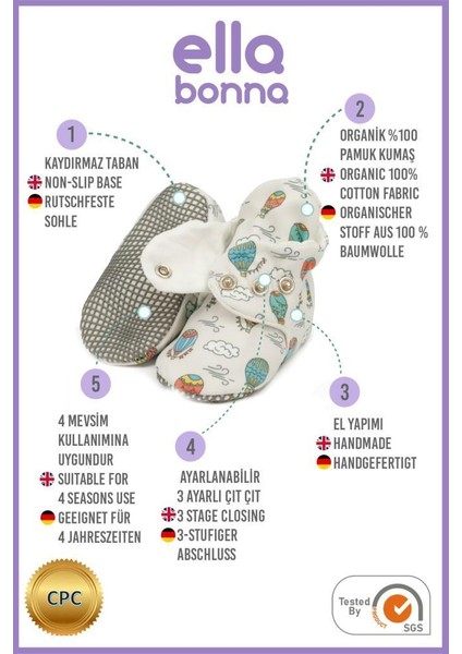 Organik Pamuk Bebek Pandufu, Kaydırmaz Taban, Yenidoğan Patiği, Ev Kreş Ayakkabısı, Kapadokya modelleri