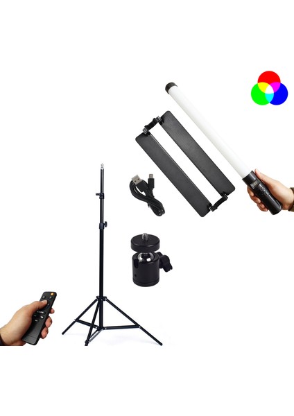 5 Modlu Çok Fonksiyonlu Rgb Light Stick Işık Çubuğu + 2.1 Metre Tripod + Yuvarlak Başlık Tutucu AL4479