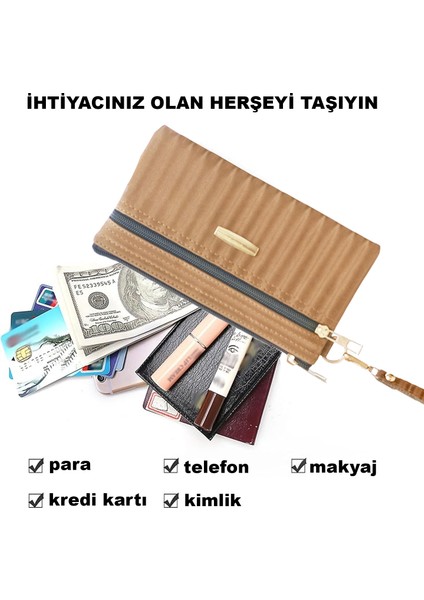3 Bölmeli Fermuarlı Bilek Askılıklı Saten Görünümlü Kadın Cüzdanı AL4497