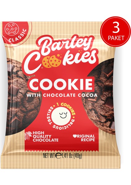 Barley Cookies Parça Çikolatalı Kakaolu Classic Cookies 40G x 3 Paket