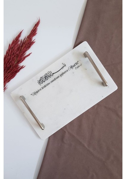 Enfal - Gerçek Ince Mermer Söz/nişan Tepsisi (32X20 Cm) Makas 2 Adet Çıkarılabilir Yüzüklük