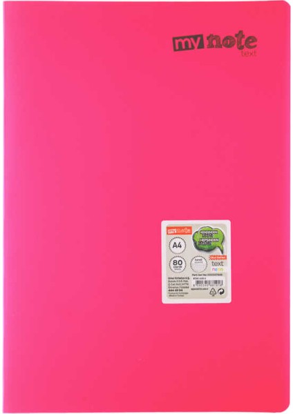 Text Neon A4 80 Yaprak Kareli Plastik Kapak Defter