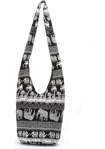 Vintage Pamuk Omuz Çantası Bohem Tarzı Messenger Fil Baskı Crossbody (Yurt Dışından)