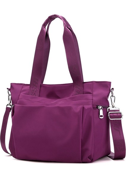 Rahat Basit Büyük Kapasiteli Kanvas Tote Çanta Kadın Taşınabilir Omuz Askılı Postacı Çantaları Kadınlar Için Mor (Yurt Dışından)