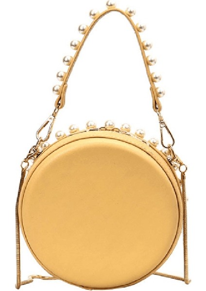 Yaz Küçük Taze Yeni Vahşi Bayan Omuz Çantası Yabancı Ruh Messenger Abiye Inci Yuvarlak Cüzdan Çanta Sarı (Yurt Dışından)