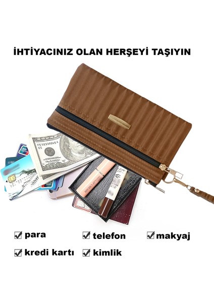3 Bölmeli Fermuarlı Bilek Askılıklı Saten Görünümlü Kadın Cüzdanı AL4497