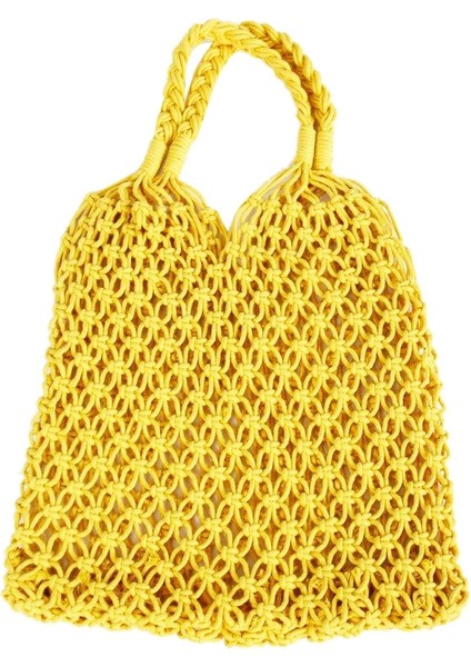 Çanta Balık Ağı Dokuma Çanta Tatil Plaj Retro El Dokuma Omuz Bohem Rahat Kadın Sarı (Yurt Dışından)