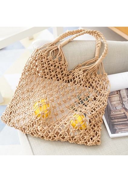 Çanta Balık Ağı Dokuma Çanta Tatil Plaj Retro El Dokuma Omuz Bohem Rahat Kadın Sarı (Yurt Dışından) modelleri