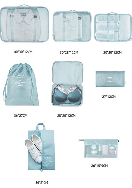8 Adet Seyahat Saklama Çantası Seti Kutusu Taşınabilir Bagaj Elbise Ayakkabı Çantası (Mavi) (Yurt Dışından) modelleri