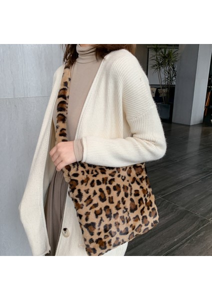 Leopar Baskı Peluş Kadın Omuz Çantası Moda Retro Sıcak Çanta Büyük Kapasiteli Rahat Messenger Kahverengi (Yurt Dışından) fiyatları