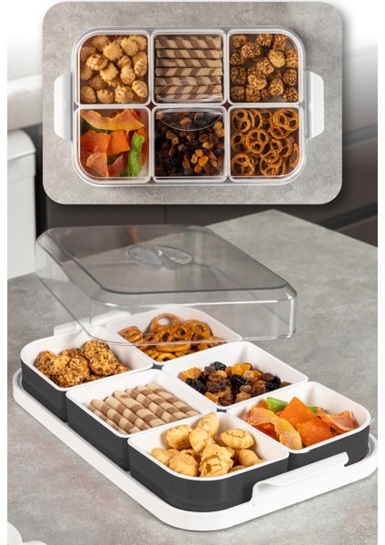 6 Bölmeli Kapaklı Kahvaltılık Seti Antrasit