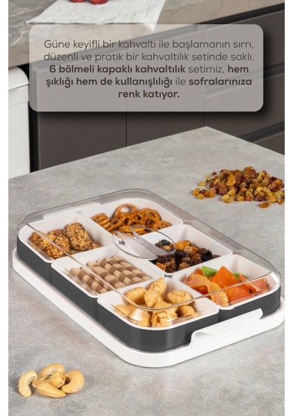 6 Bölmeli Kapaklı Kahvaltılık Seti Antrasit modelleri