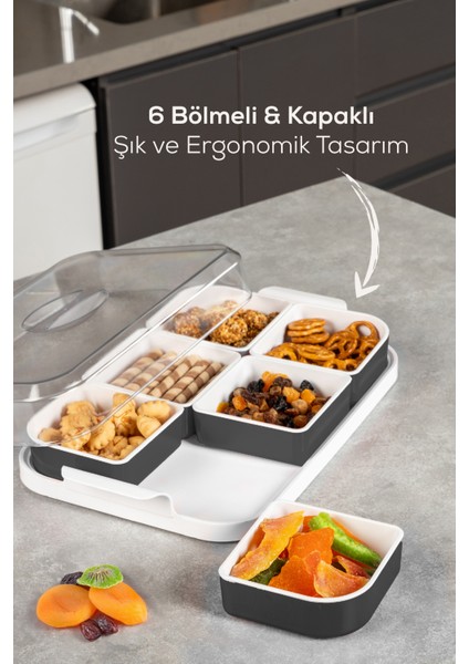 6 Bölmeli Kapaklı Kahvaltılık Seti Antrasit fırsatları
