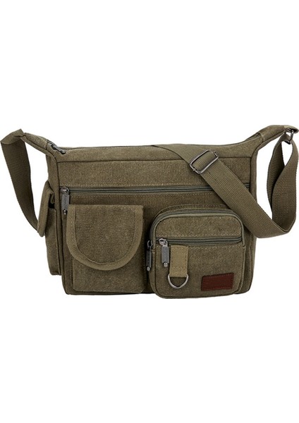 Çok Cepli Kanvas Erkek Omuz Çantası Moda Büyük Kapasiteli Alet Rahat Messenger Açık Yeşil (Yurt Dışından)