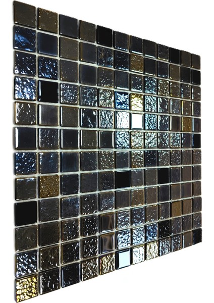 Mutfak Tezgah Arası, Havuz, Sauna, Spa, ve Yaşam Alanlarının Tüm Yüzeyleri Için Lüsterli Siyah Kristal Cam Mozaik. Cam Ebatı: 23X23 Mm. File Ölçüsü: 30X30CM. (1 Kutu=11 File=1m2 Fiyatıdır )