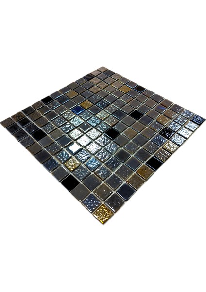 Mutfak Tezgah Arası, Havuz, Sauna, Spa, ve Yaşam Alanlarının Tüm Yüzeyleri Için Lüsterli Siyah Kristal Cam Mozaik. Cam Ebatı: 23X23 Mm. File Ölçüsü: 30X30CM. (1 Kutu=11 File=1m2 Fiyatıdır )