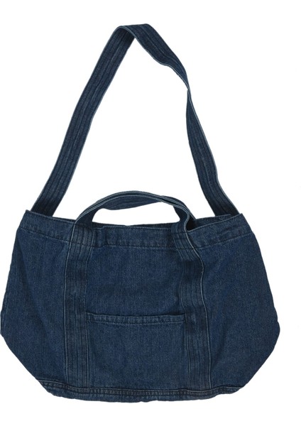 Slouch Çanta Günlük Jean Kumaş Çanta Eğlence Kore Tarzı Moda Japon Messenger Üstten Saplı Çanta, Lacivert (Yurt Dışından)