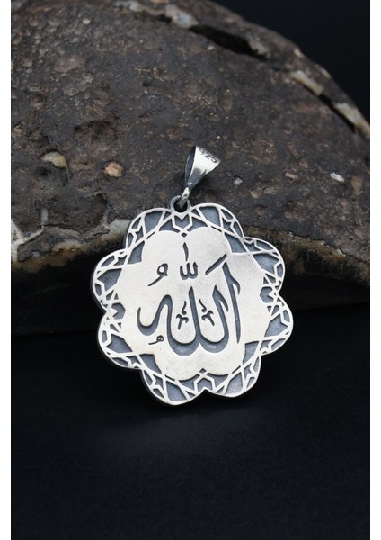 Gümüş Hz. Süleyman Mührü ve Allah Yazılı Kolye Ucu 925 Ayar Gümüş Çift Taraflı 901004