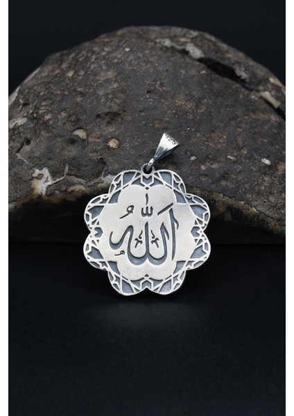 Gümüş Hz. Süleyman Mührü ve Allah Yazılı Kolye Ucu 925 Ayar Gümüş Çift Taraflı 901004