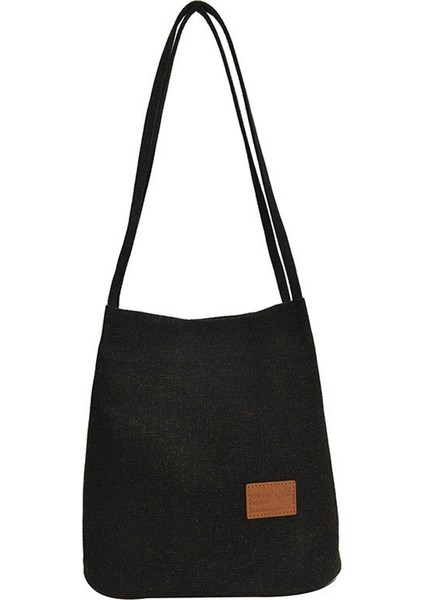 Basit Moda Kadın Çanta Kova Kanvas Öğrenci Tek Omuz Messenger (Siyah) (Yurt Dışından)