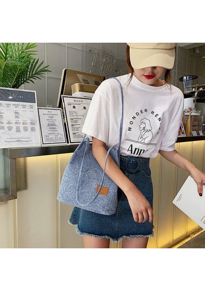 Basit Moda Kadın Çanta Kova Kanvas Öğrenci Tek Omuz Messenger (Siyah) (Yurt Dışından) modelleri