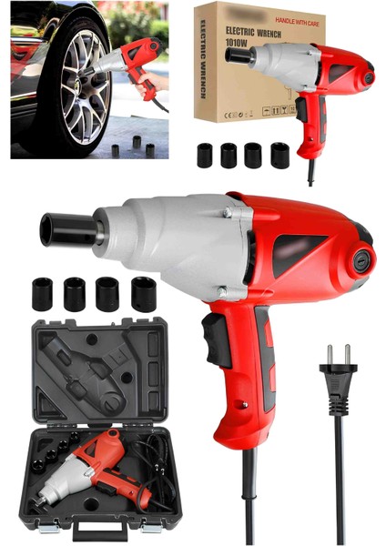 Elektrikli Oto Araba Lastik Somun Sıkma Sökme Matkap 1010W 450 N.m Kablolu 4 Lokma Anahtar Çantalı