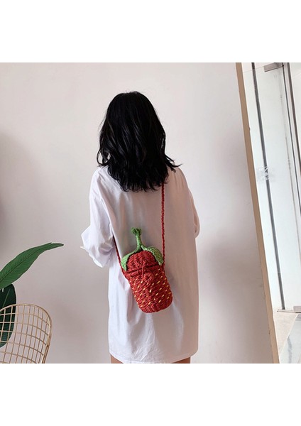 Sevimli Çilek Şekli El Örgüsü Omuz Çantası Messenger Meyve Pastoral Boho (Yurt Dışından) fiyatları
