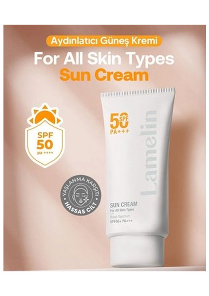 Aydınlatıcı Yaşlanma Önleyici Spf 50 + Pa +++ Hafif Güneş Kremi Lamelin Sun Cream 50 ml