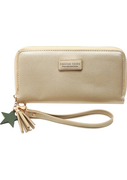 Düz Renk Uzun Bayan Cüzdan Klip Fermuar Para Cep Telefonu Çanta Altın (Yurt Dışından)