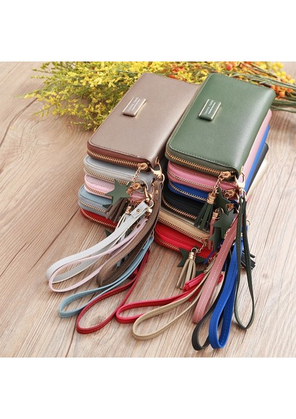 Düz Renk Uzun Bayan Cüzdan Klip Fermuar Para Cep Telefonu Çanta Altın (Yurt Dışından) modelleri