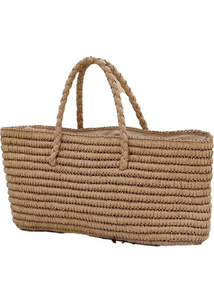 Yeni Hasır Dokuma Çanta El Yapımı Taşınabilir Sebze Sepeti Kadın Büyük Kapasiteli Sahil Plaj (Yurt Dışından)