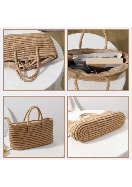 Yeni Hasır Dokuma Çanta El Yapımı Taşınabilir Sebze Sepeti Kadın Büyük Kapasiteli Sahil Plaj (Yurt Dışından) fiyatları