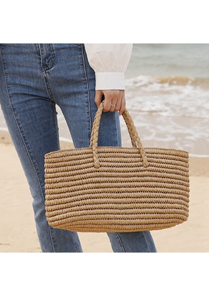 Yeni Hasır Dokuma Çanta El Yapımı Taşınabilir Sebze Sepeti Kadın Büyük Kapasiteli Sahil Plaj (Yurt Dışından) modelleri