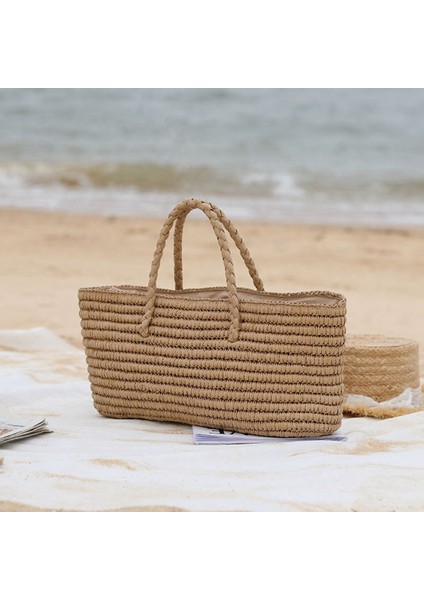 Yeni Hasır Dokuma Çanta El Yapımı Taşınabilir Sebze Sepeti Kadın Büyük Kapasiteli Sahil Plaj (Yurt Dışından) fırsatları