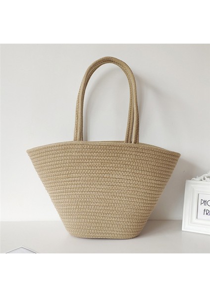 Moda Retro Pamuk Halat Dokuma Hasır Çanta Kapasiteli High-End Sense Tote Kadınlar Seyahat, Tatil, Alışveriş, Parti Için (Yurt Dışından) modelleri