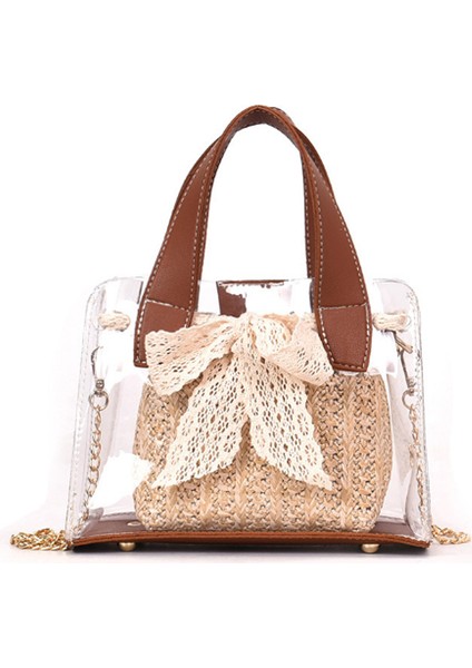 Dantel Şeffaf Dokuma Hasır Bayan Jöle Çanta Messenger Omuz Kovası Plaj Kadın Kahverengi (Yurt Dışından)