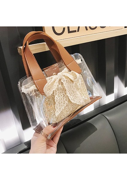 Dantel Şeffaf Dokuma Hasır Bayan Jöle Çanta Messenger Omuz Kovası Plaj Kadın Kahverengi (Yurt Dışından) modelleri