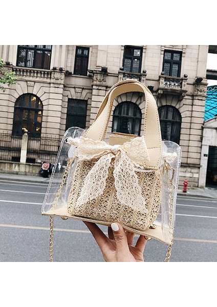 Dantel Şeffaf Dokuma Hasır Bayan Jöle Çanta Messenger Omuz Kovası Plaj Kadın Kahverengi (Yurt Dışından) fırsatları