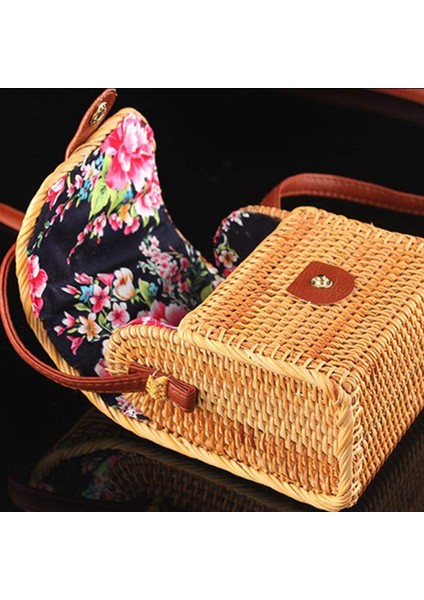 Yuvarlak Rattan Çanta El Dokuma Kadın Messenger'ın Plaj Hasır Omuz Tatil Paketi (Yurt Dışından)