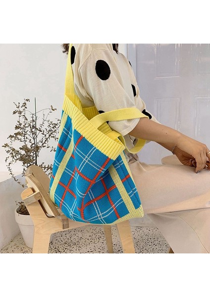 Büyük Kapasiteli Omuz Çantası Moda Vahşi Rahat Bez Yün Dokuma Plaj (Yurt Dışından)