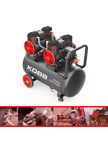 KBK50S2 4.0 Hp 50 Lt 8 Bar Çift Motorlu Yağsız Sessiz Taşınabilir Hava Kompresörü