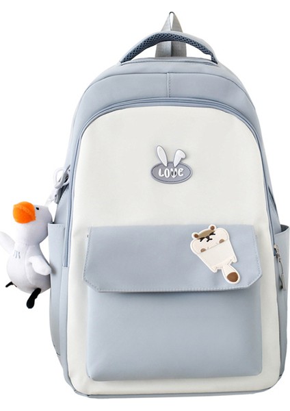 Naylon Kontrast Renkli Öğrenci Okul Çantası Taze ve Tatlı Tarzı Büyük Kapasiteli Sırt Çantası Kadın Hafif Sırt Çantası (Yurt Dışından)