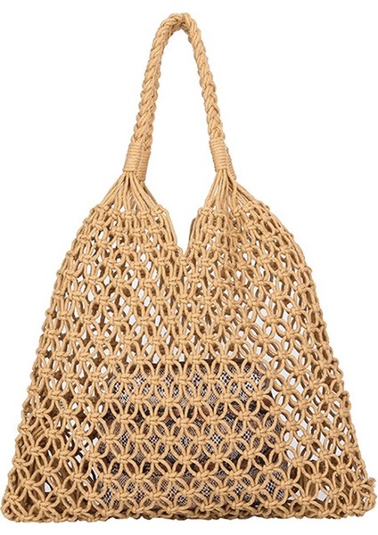 Moda Popüler Plaj Çantası Kadın El Yapımı Dokuma Kompozit Yeni Örgü Halat Dokuma Içi Boş Saman Alışveriş 2 Takım Kahverengi (Yurt Dışından)