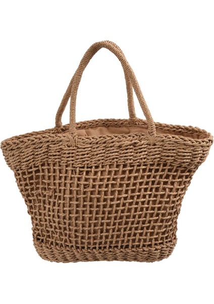 Rahat Basit ve Cömert Hiçbir Dekoratif Düz Renk Net Içi Boş Dokulu Dokuma Çanta Popüler Hasır Çanta 37X25CM (Astarlı) (Yurt Dışından)